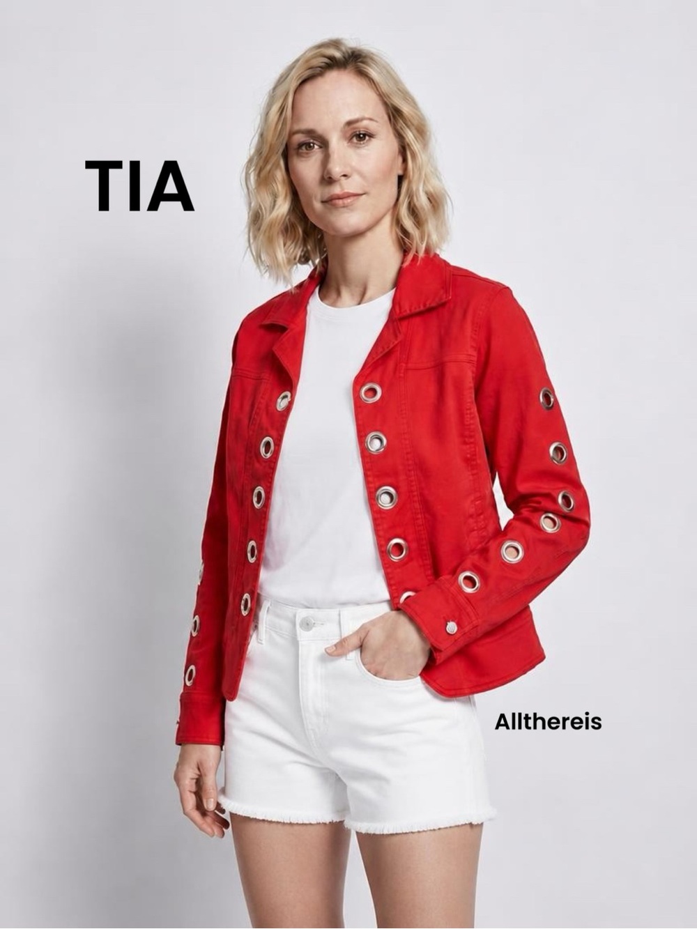 Tia Red Grommet denim jacket S 🌺🇺🇸